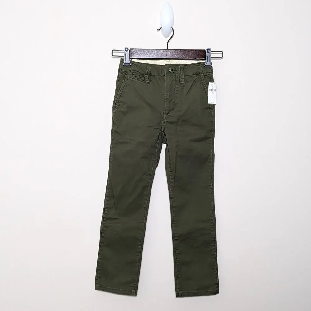 NWT Gap Kids Uniform Lived-In Khakis Size 6 Slim Cypress Green with Washwell